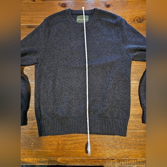 EDDIE BAUER MEN'S DARK GREY HEAVY COTTON KNIT PULLOVER SWEATER SIZE LARGE - Picture 11 of 12